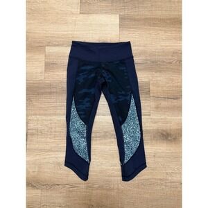 Lululemon High Times Pant Crop Leggings Navy Blue Camo Speckled Print Size 4